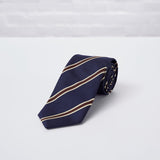 Navy Brown Striped Woven Silk Tie