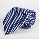 Navy Geometric Diamond Printed Silk Tie Hand Finished - British Made