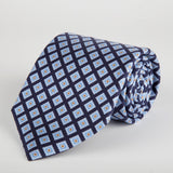 Navy Geometric Flower Block Printed Silk Tie