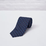 Navy Geometric Flower Printed Silk Tie - British Made