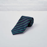 Navy Green Striped Woven Silk Tie Hand Finished