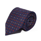 Navy Leaves & Flower Woven Silk Tie Hand Finished - British Made