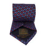 Navy Leaves Printed Silk Tie Hand Finished - British Made