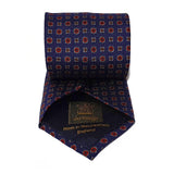 Navy Neats Printed Silk Tie Hand Finished - British Made
