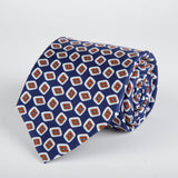 Navy Orange Paisley Diamond Printed Silk Tie