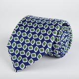 Navy Paisley Green Diamond Printed Silk Tie - British Made