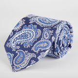 Navy Paisley Printed Silk Tie - British Made