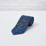 Navy Paisley Woven Silk Tie - British Made