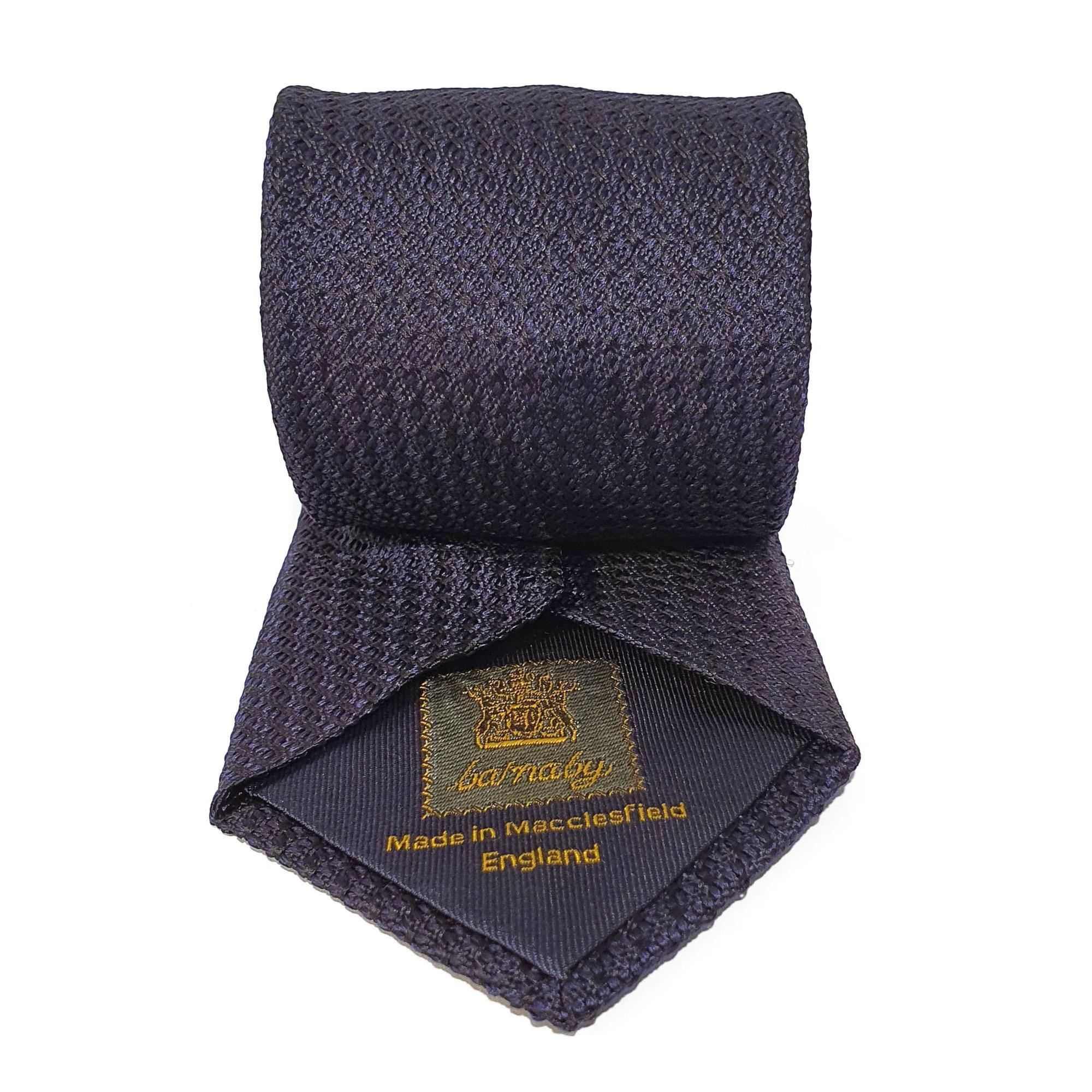 Navy Plain Weave Formal Silk Tie Hand Finished - British Made