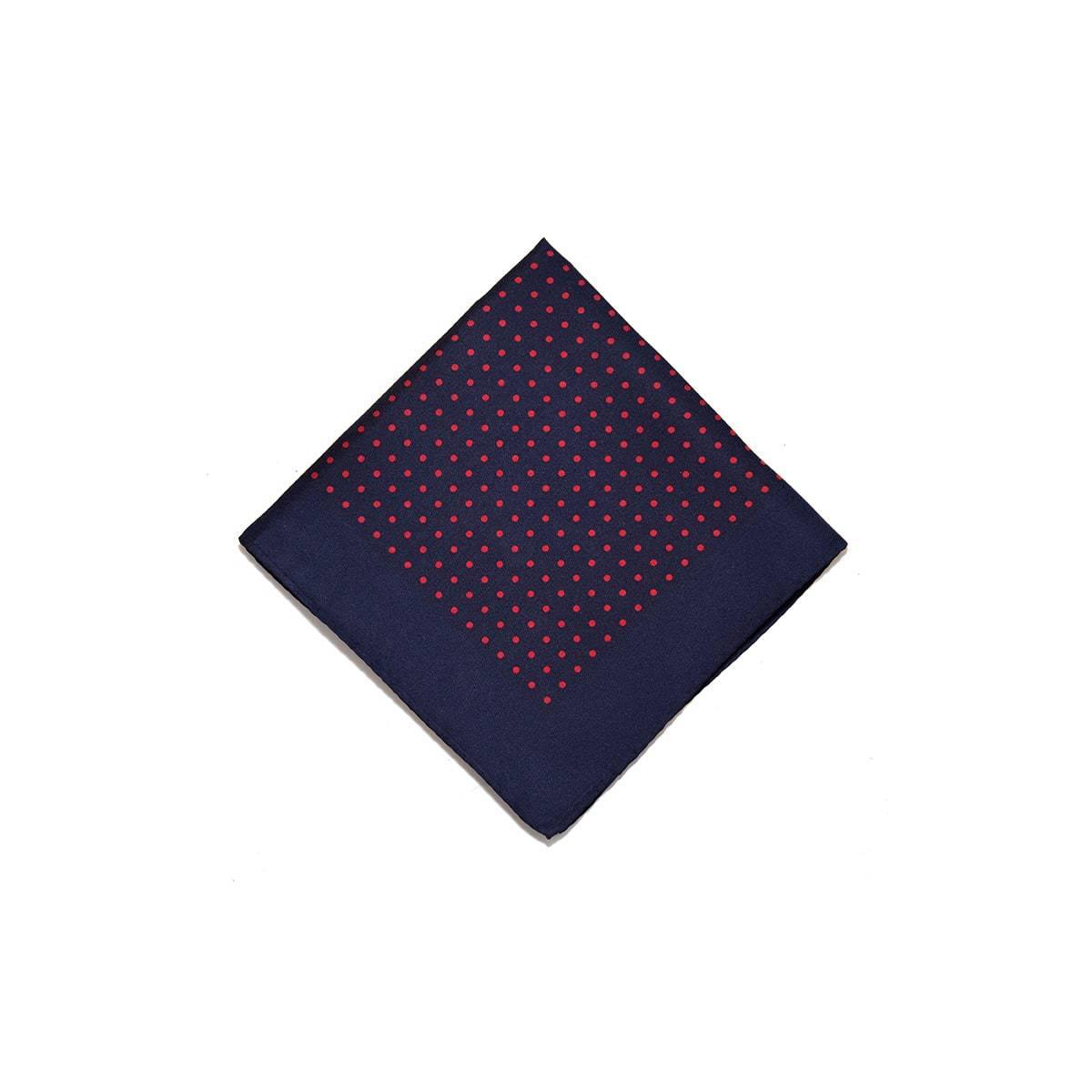 Navy Red Classic Spot Print Silk Pocket Square - British Made