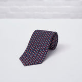 Navy Red Floral Printed Silk Tie - British Made