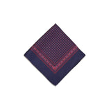 Navy Red Flower Motif Silk Pocket Square