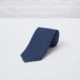 Navy White Small Spot Printed Silk Tie Hand Finished - British Made