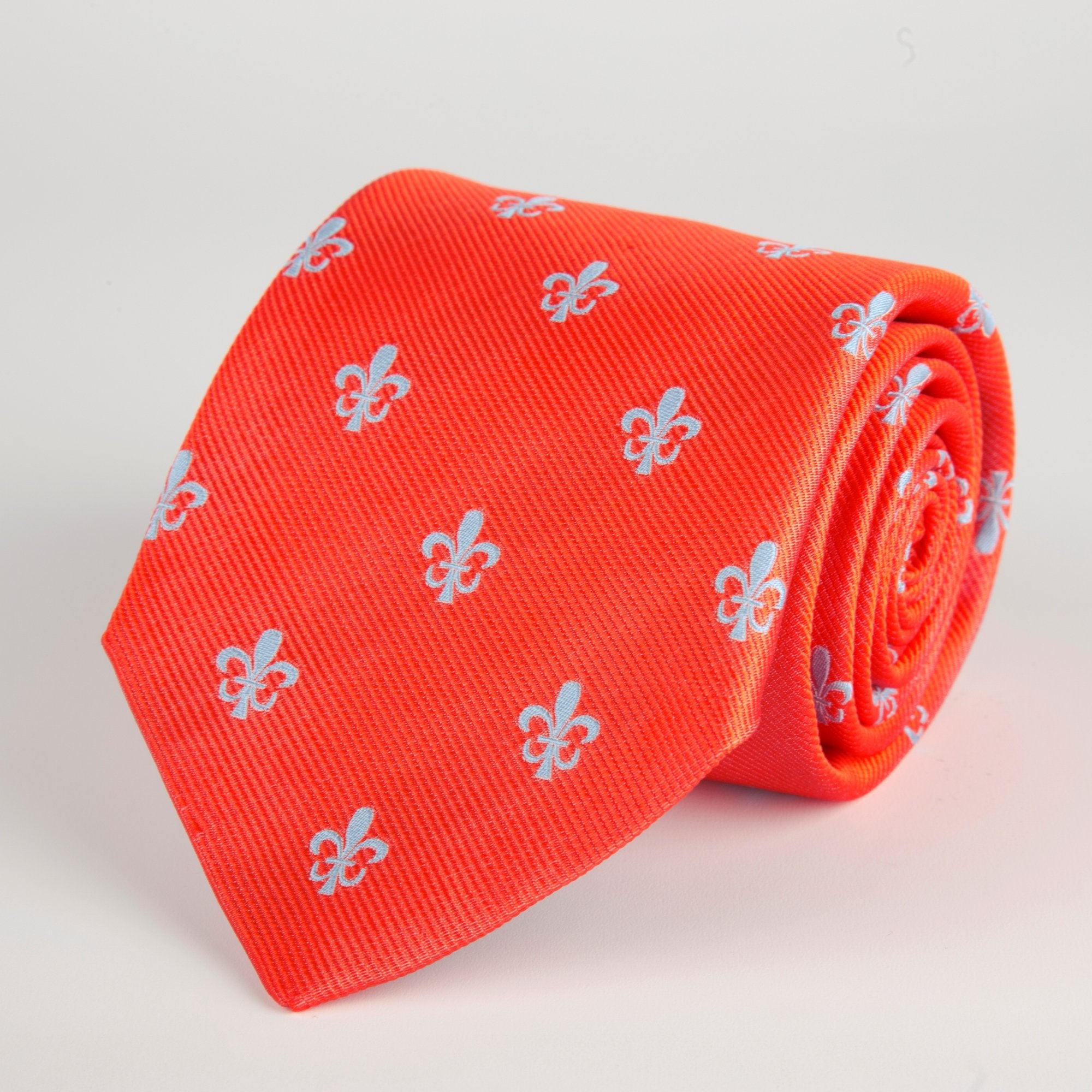 Orange Fleur-De-Lys Woven Silk Tie - British Made