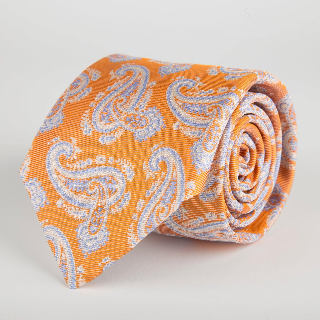 Orange Floral Paisley Woven Silk Tie Hand Finished - British Made ...