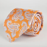 Orange Floral Paisley Woven Silk Tie Hand Finished - British Made