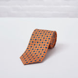 Orange Geometric Flower Printed Silk Tie - British Made