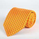 Orange Geometric Starflower Printed Silk Tie - British Made