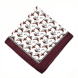 Pheasant Silk Pocket Square Burgundy Border