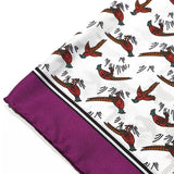 Pheasant Silk Pocket Square Purple Pink Border - British Made