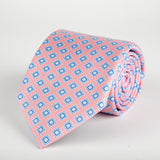 Pink Geometric Flower Block Printed Silk Tie - British Made
