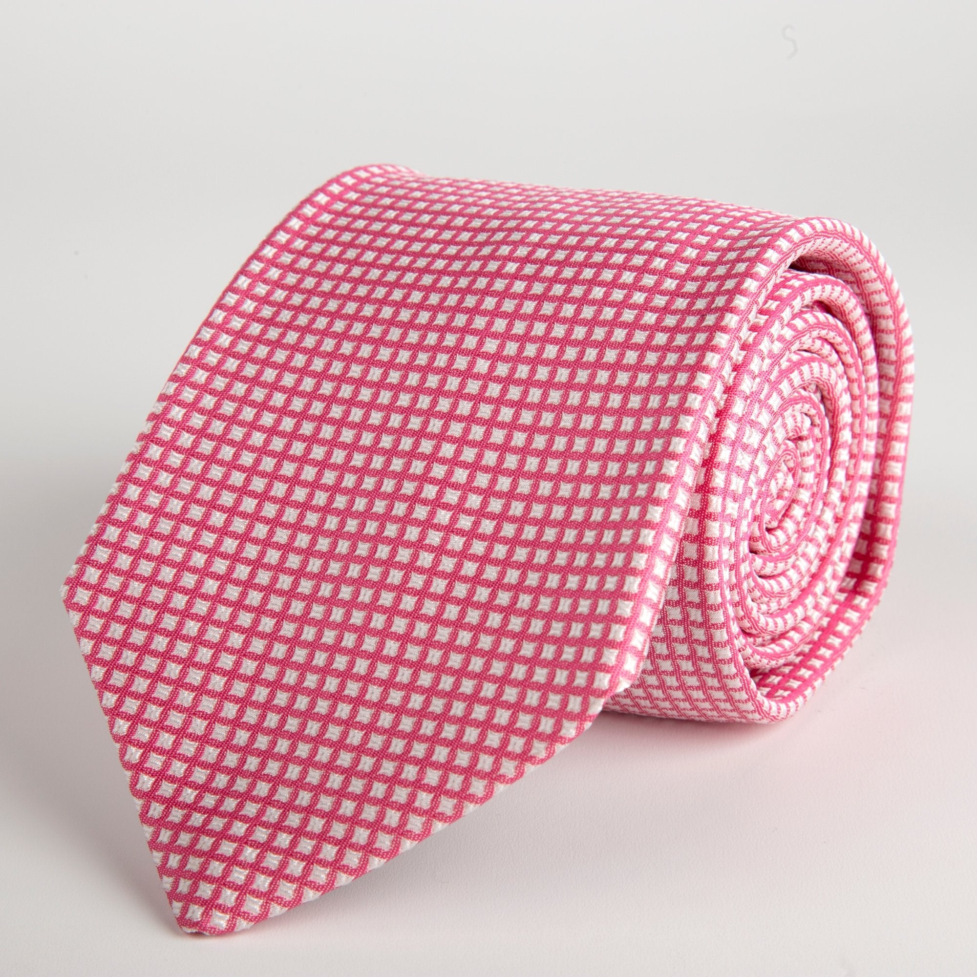 Pink Small Square Woven Silk Tie - British Made