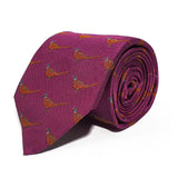 Pinky Purple Pheasant Woven Silk Tie Hand Finished - British Made