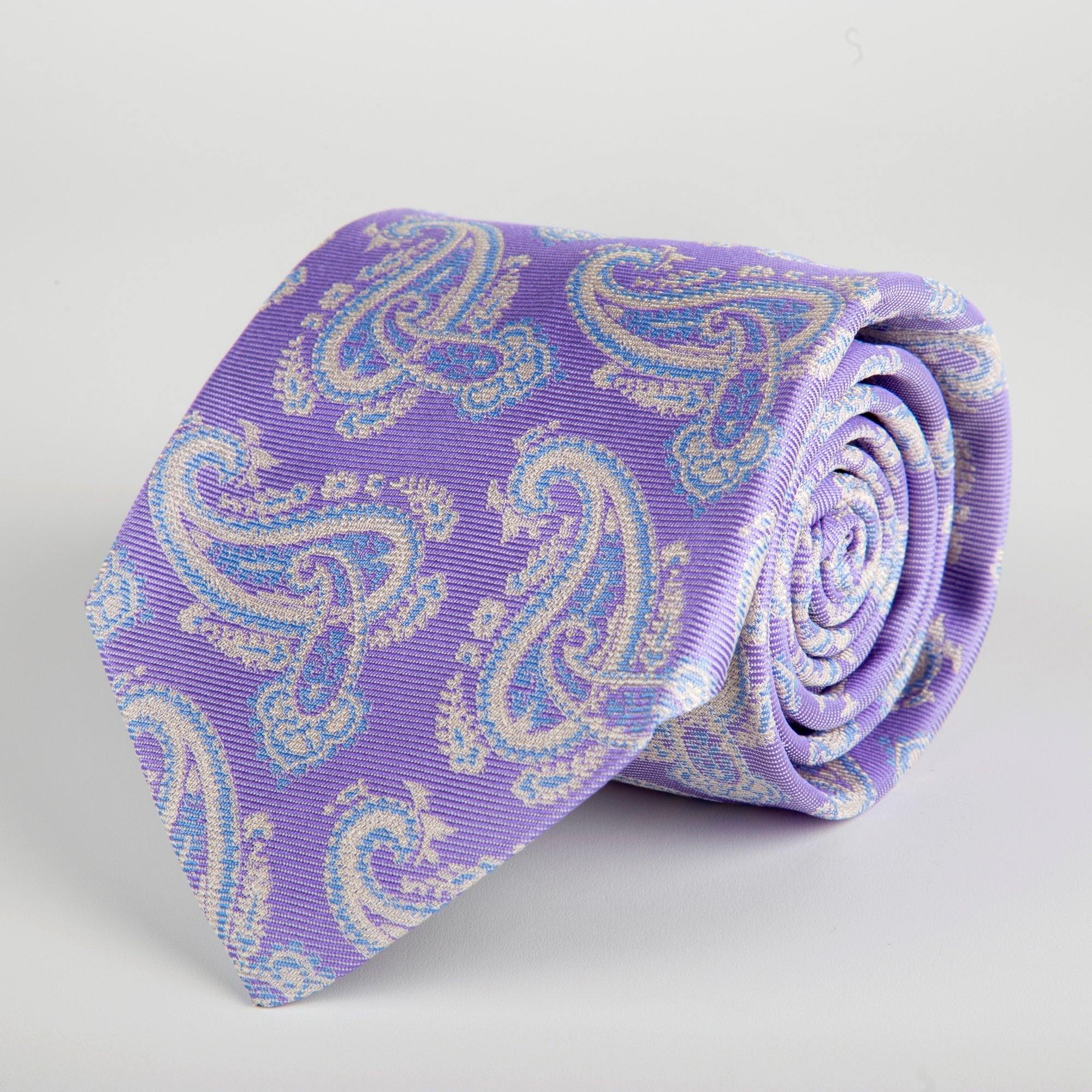 Purple Floral Paisley Woven Silk Tie Hand Finished - British Made