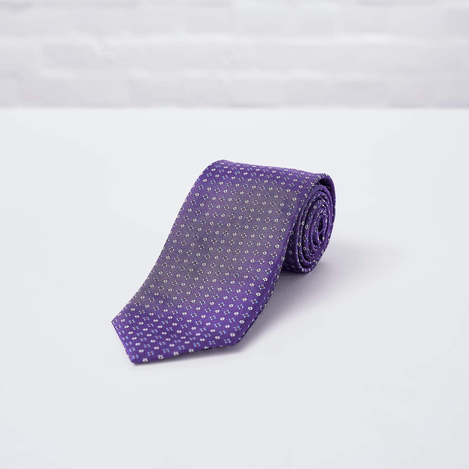 Purple Floral Woven Silk Tie - British Made