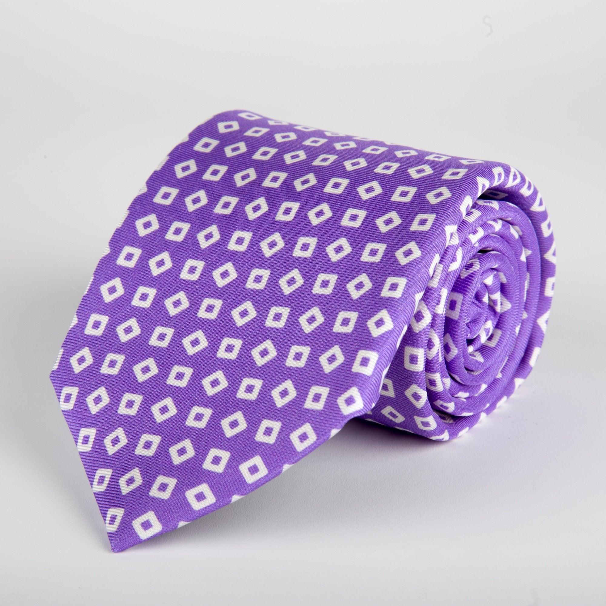 Purple Geometric Tumbling Blocks Printed Silk Tie - British Made