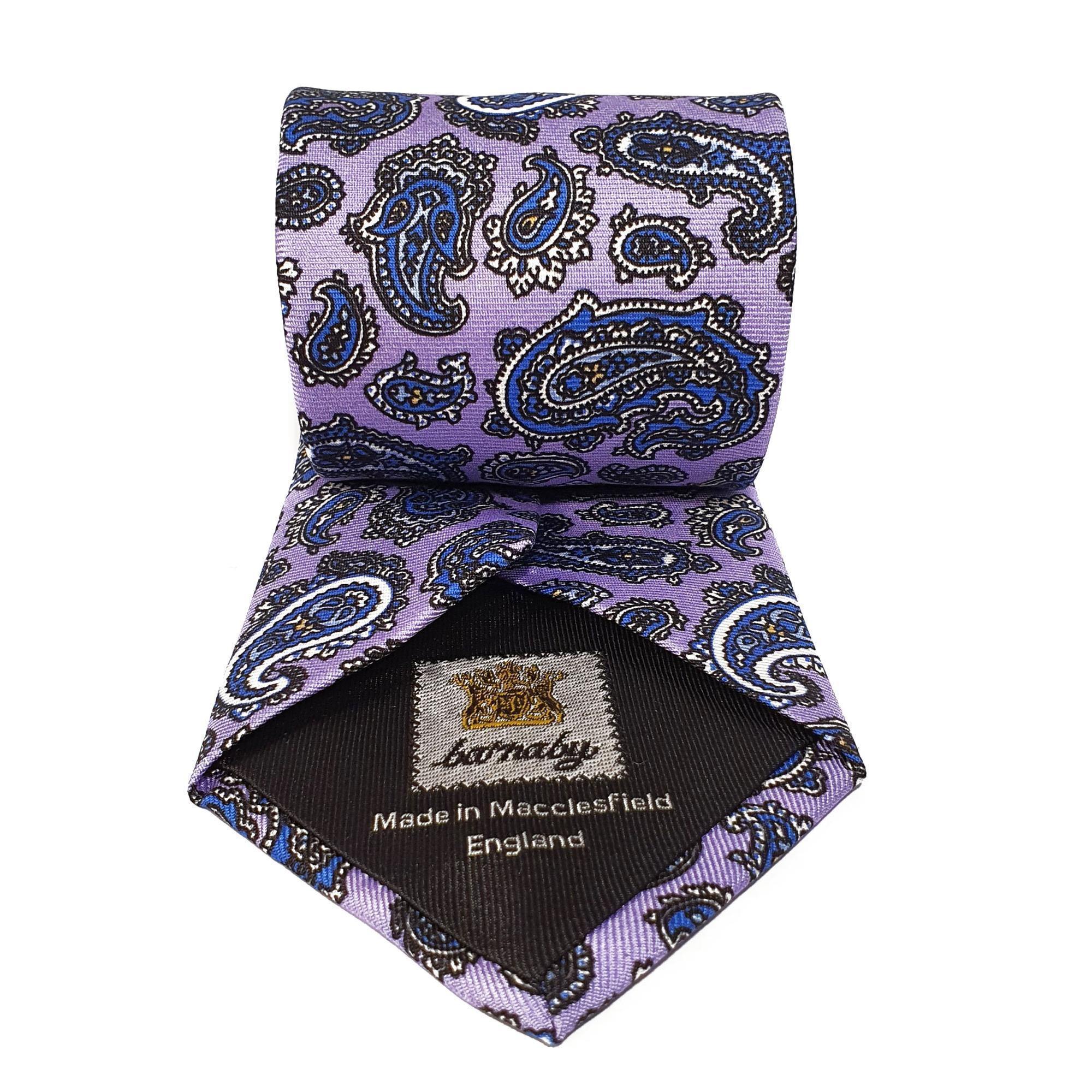 Purple Paisley Printed Silk Tie Hand Finished - British Made