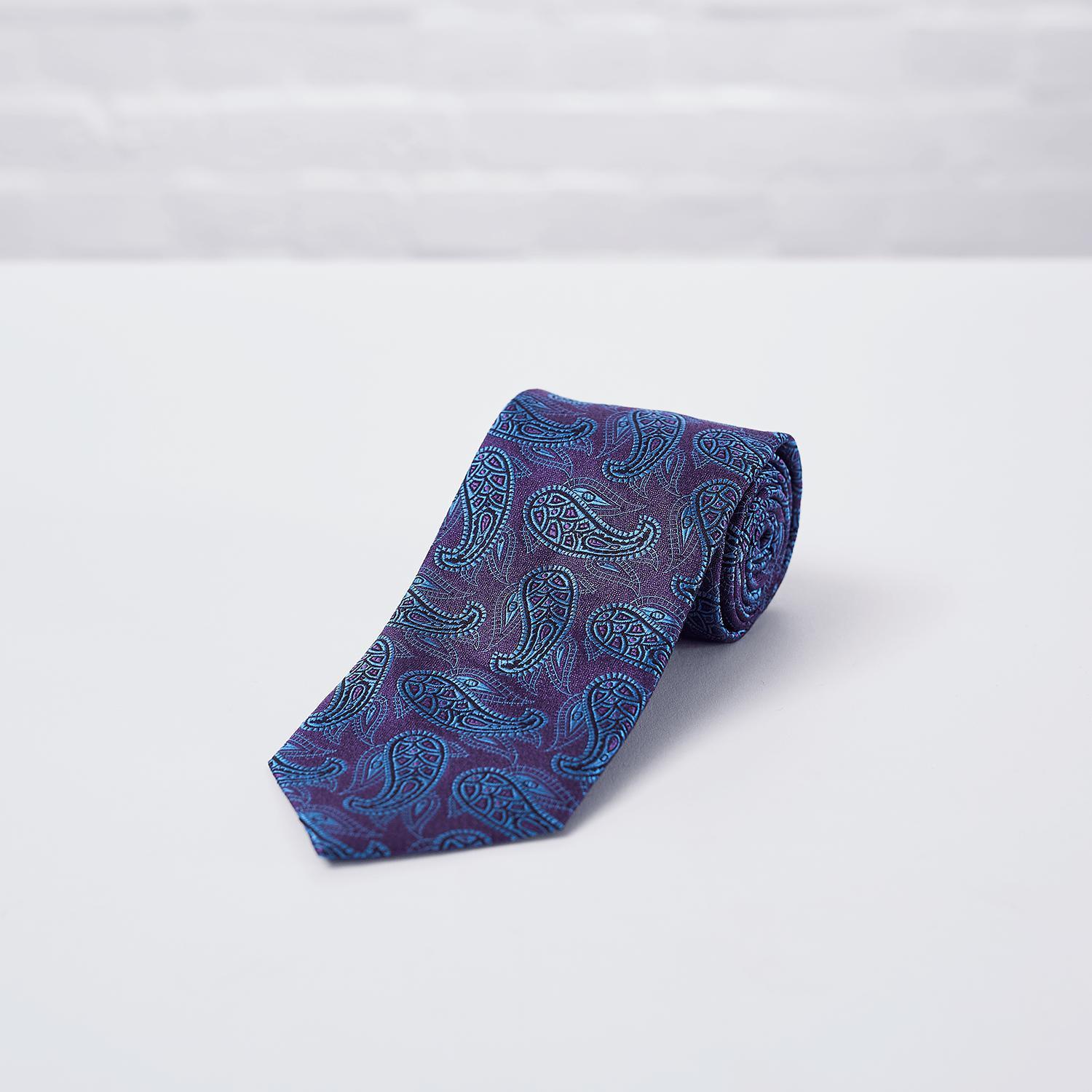 Purple Paisley Woven Silk Tie - British Made