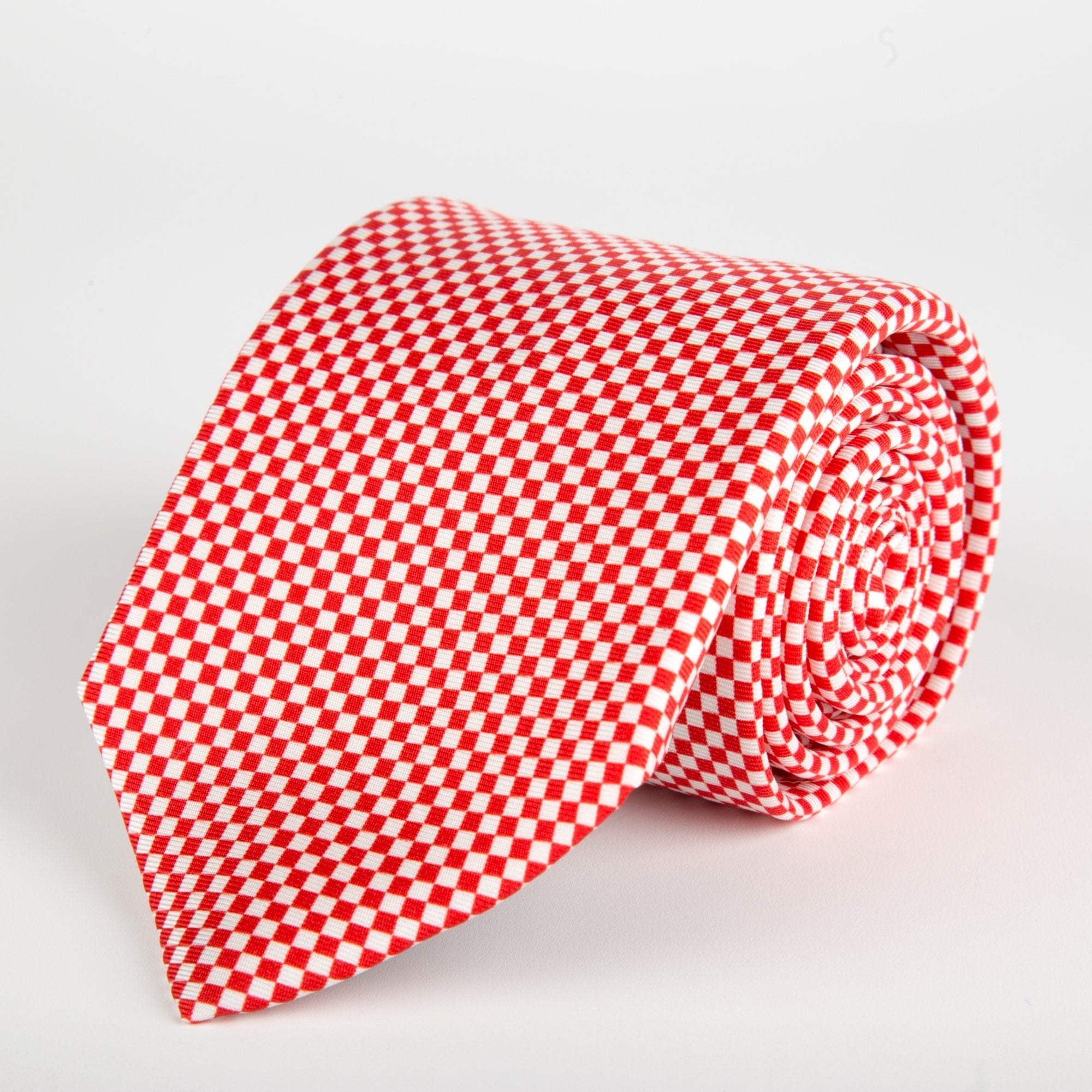 Red Chequered Silk Tie - British Made