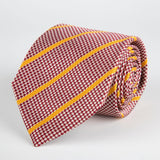 Red Houndstooth With Stripe Woven Silk Tie Hand Finished - British Made