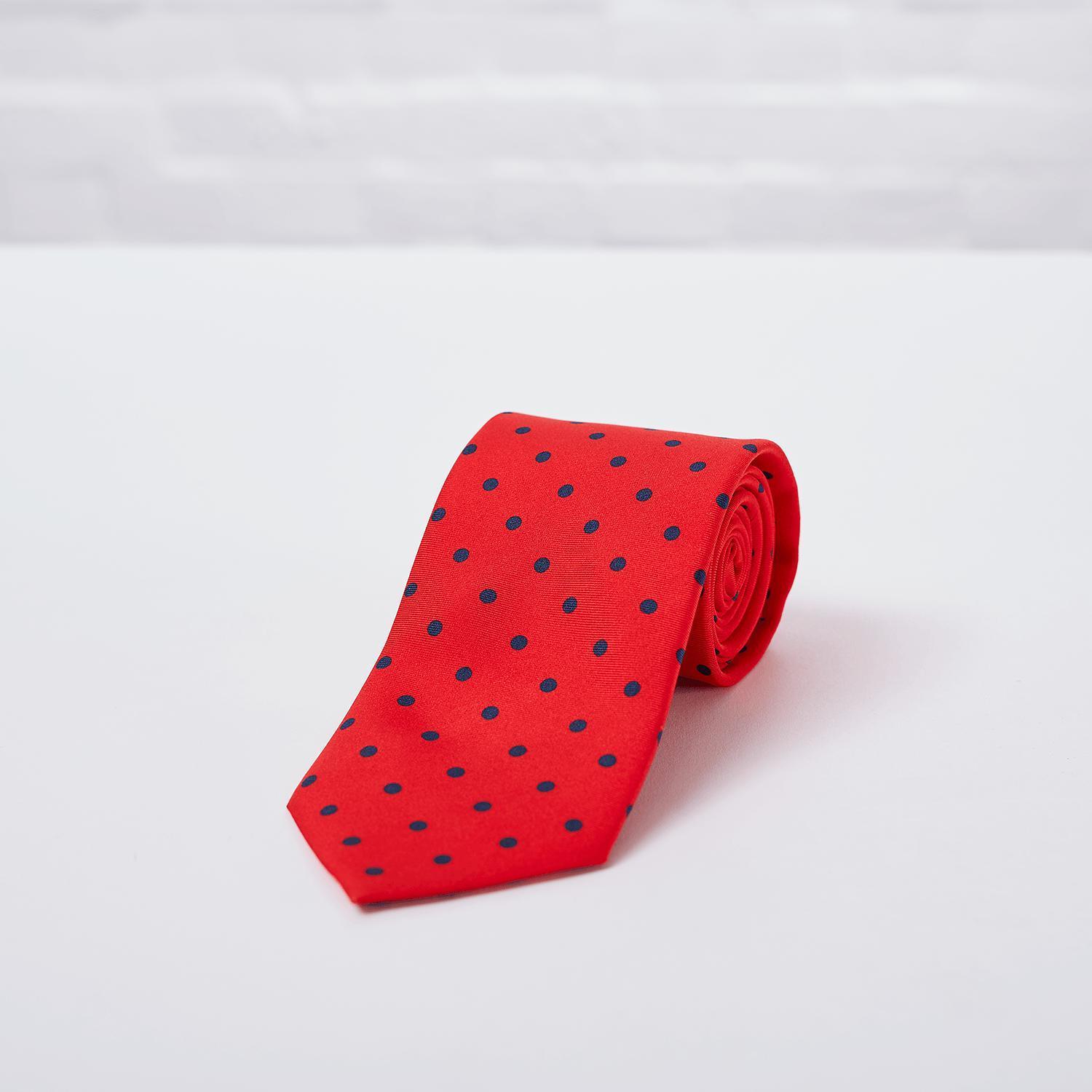 Red Large Spot Printed Silk Tie - British Made