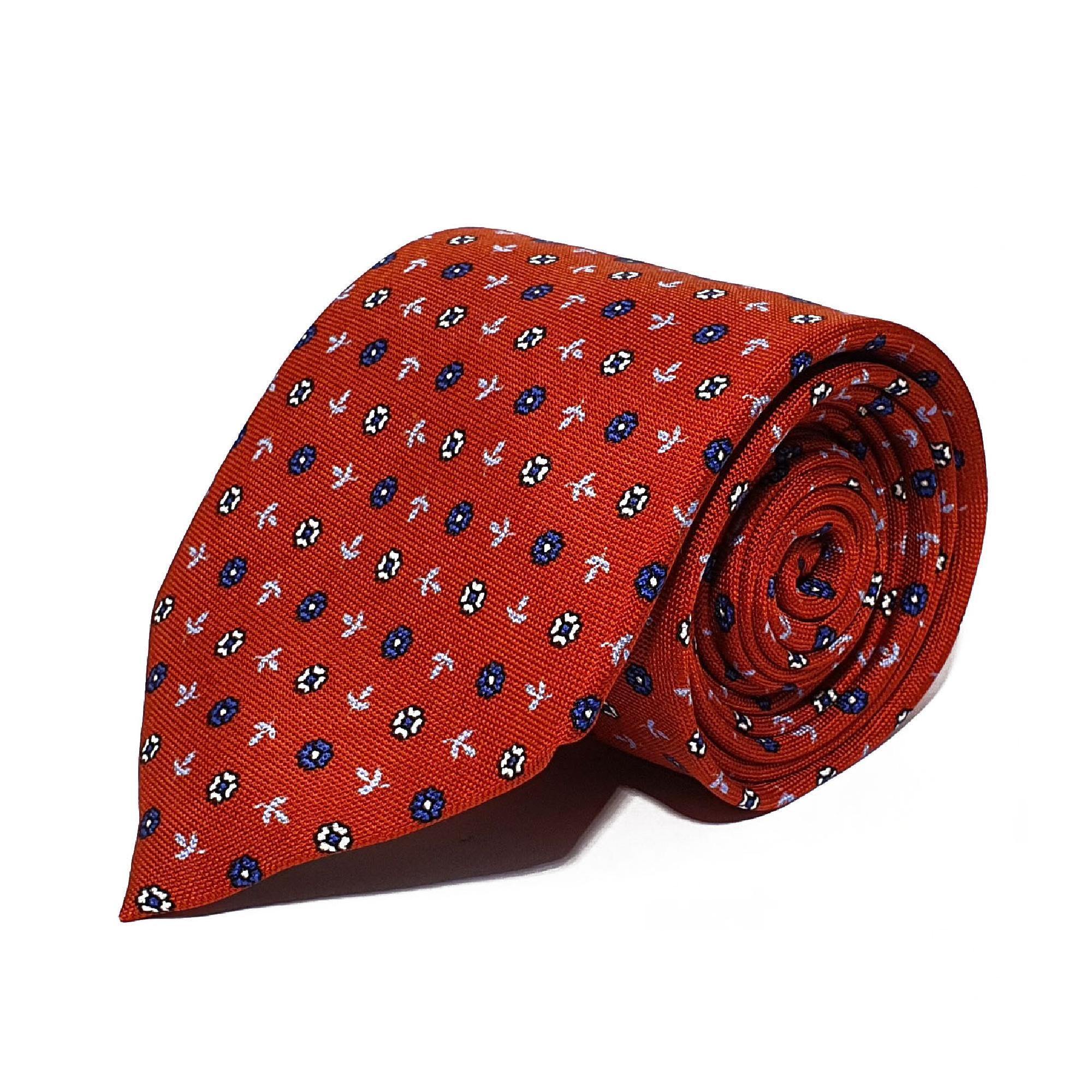 Red Leaves & Flower Woven Silk Tie Hand Finished - British Made
