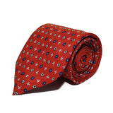 Red Leaves & Flower Woven Silk Tie Hand Finished - British Made