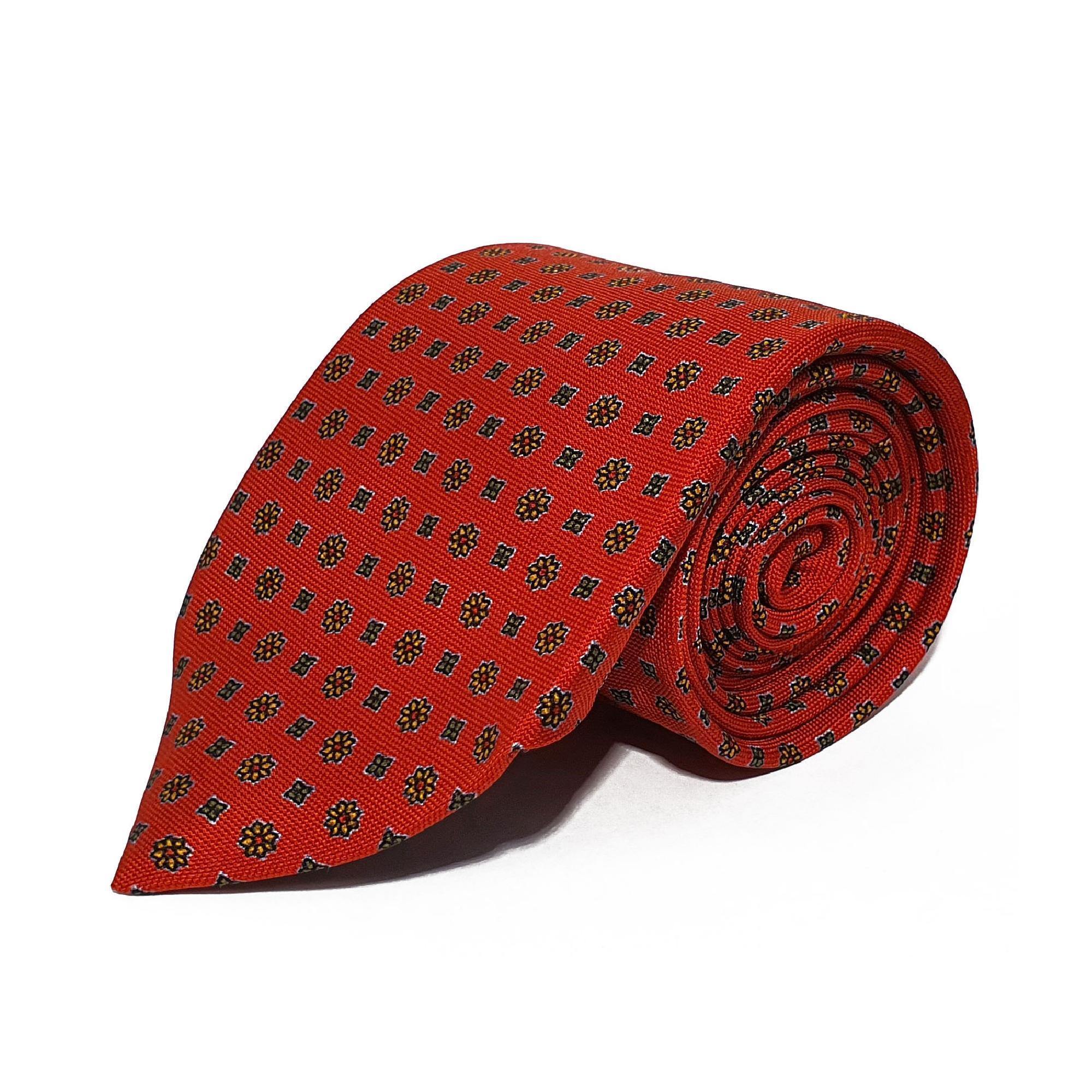 Red Neats Printed Silk Tie Hand Finished - British Made