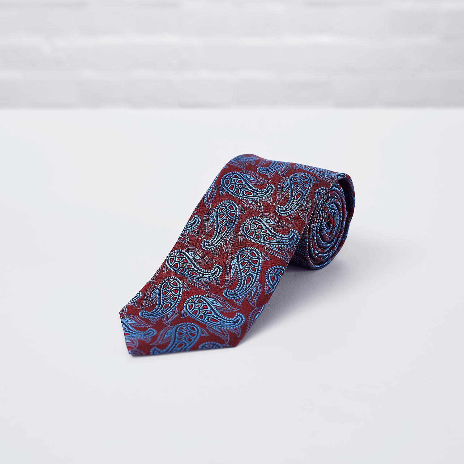 Red Paisley Woven Silk Tie - British Made