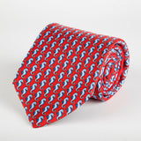 Red Seahorse Printed Silk Tie Hand Finished - British Made