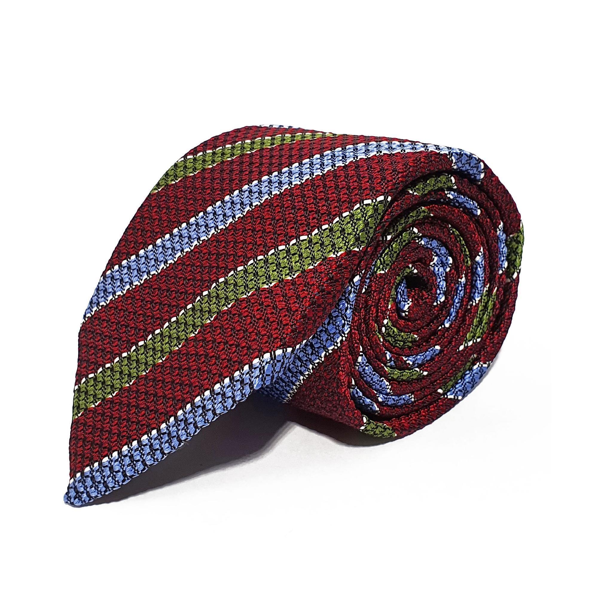 Red Stripe Silk Tie Woven Hand Finished - British Made