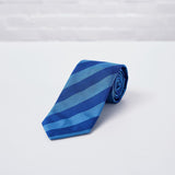Royal Blue Striped Woven Silk Tie - British Made