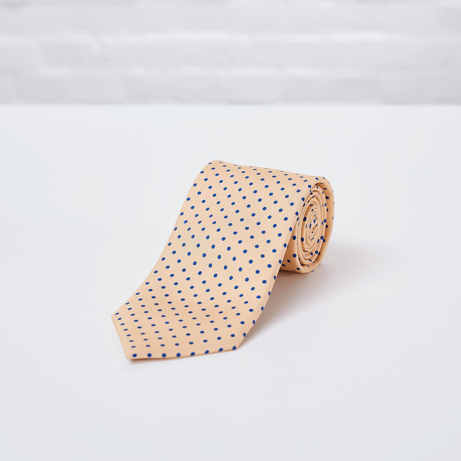 Yellow Small Spot Printed Silk Tie - British Made